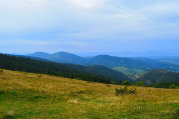 Mountain landscape from top of mountain in the Carpathians