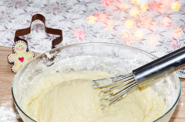 Kneading dough for holiday shortbread. Selective focus