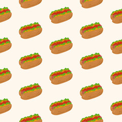 The Pattern Of Hot Dog. illustration of takeaway food. cute background on your textiles. Takeaway, on the run, snack. Vector illustration