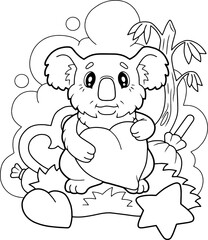 cartoon cute koala, coloring book, funny illustration