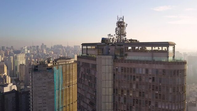 flight near classical buildings on city centre of S&atilde;o Paulo