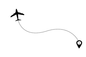 Airplane route in dotted line shape.Plane and its track on white background. Vector illustration