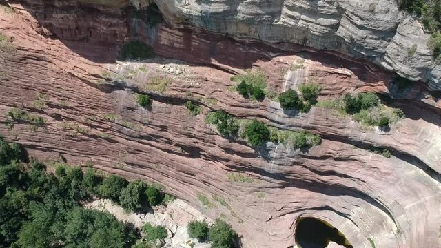Aerial views of Tavertet cliffs in Catalonia and Sau lake