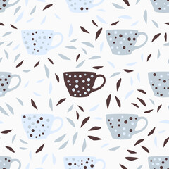 Cute seamless cups pattern. Beautiful textile or paper print. Vector illustration.