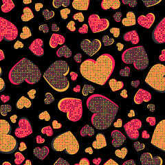 Seamless abstract pattern with hearts. Beautiful for textile or paper print. Vector illustration. Cute repeating background.