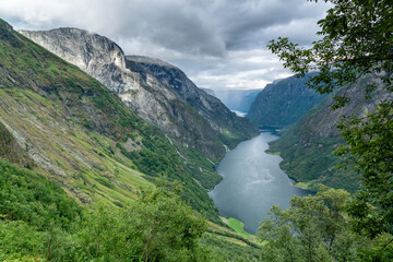 Aerial view of a beautiful Norwegian fjord, the Sognefjord