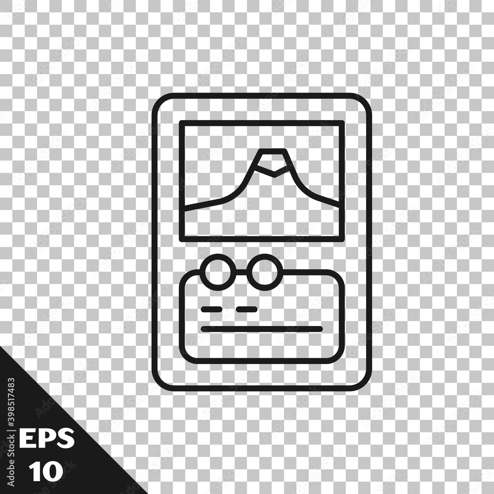 Poster black line card game collection icon isolated on transparent background. fantasy ui kit with magic i