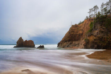 Arcadia Beach under stormy skies on Oregon Coast