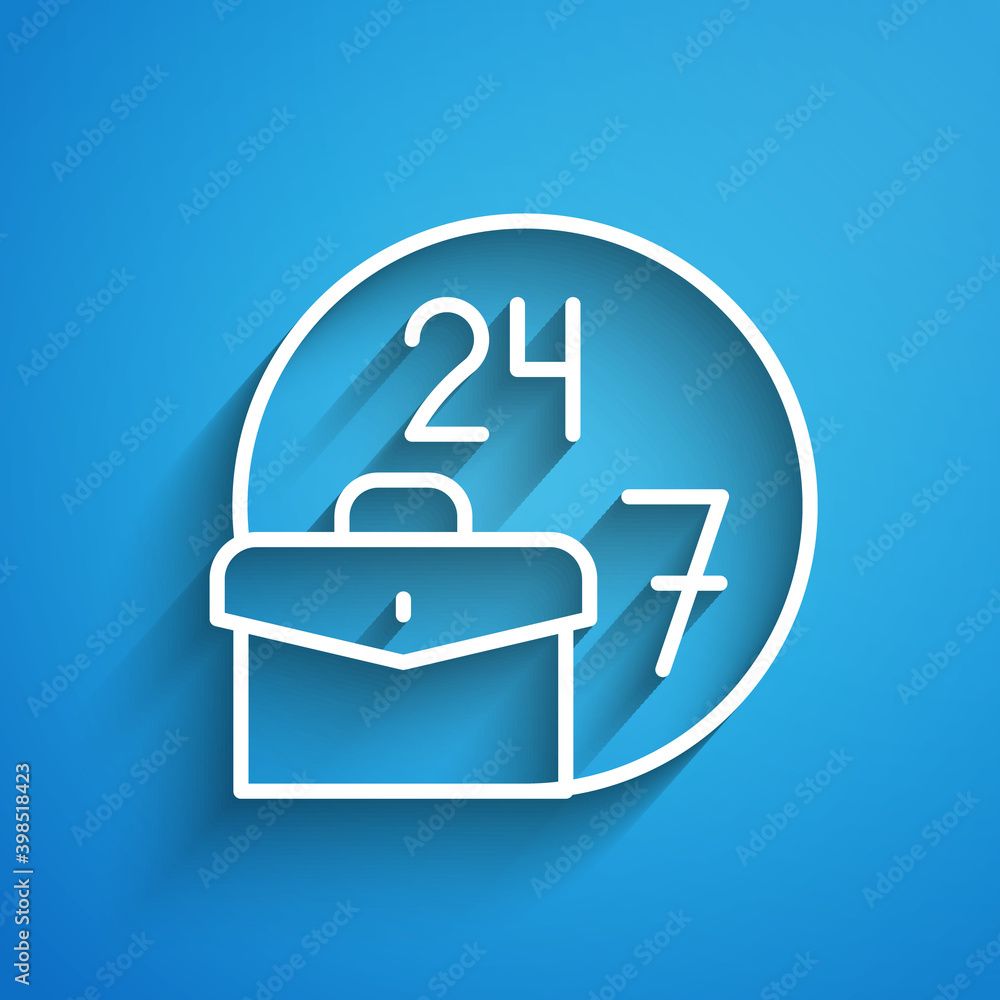 Poster white line always busy icon isolated on blue background. long shadow. vector.