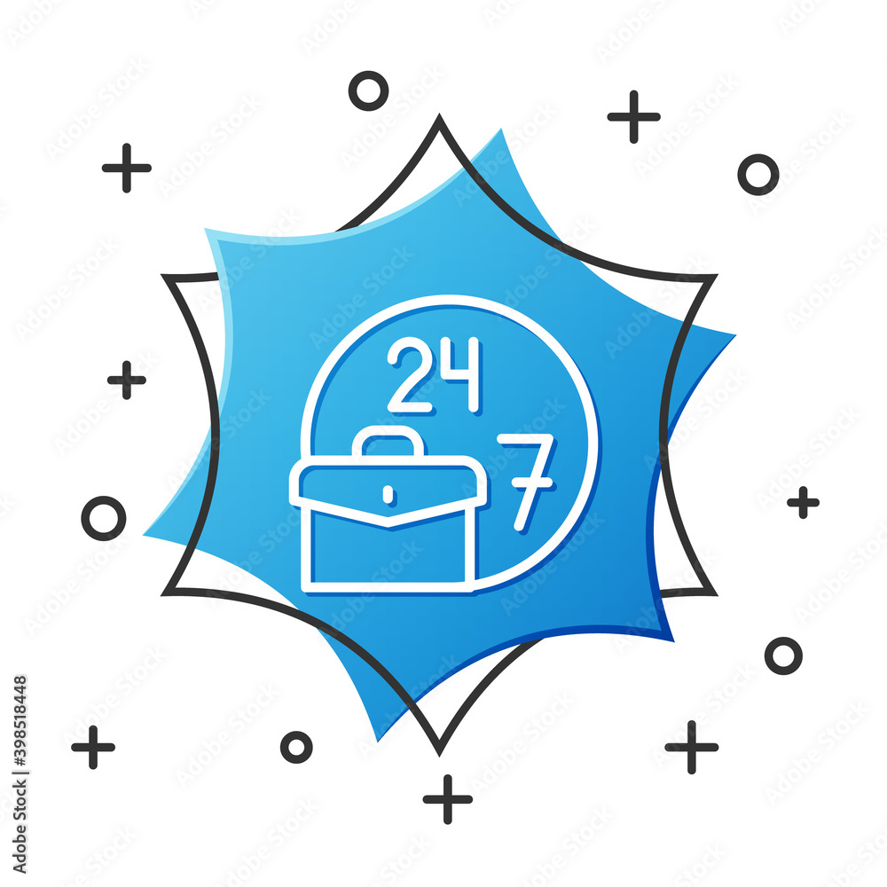 Poster white line always busy icon isolated on white background. blue hexagon button. vector.