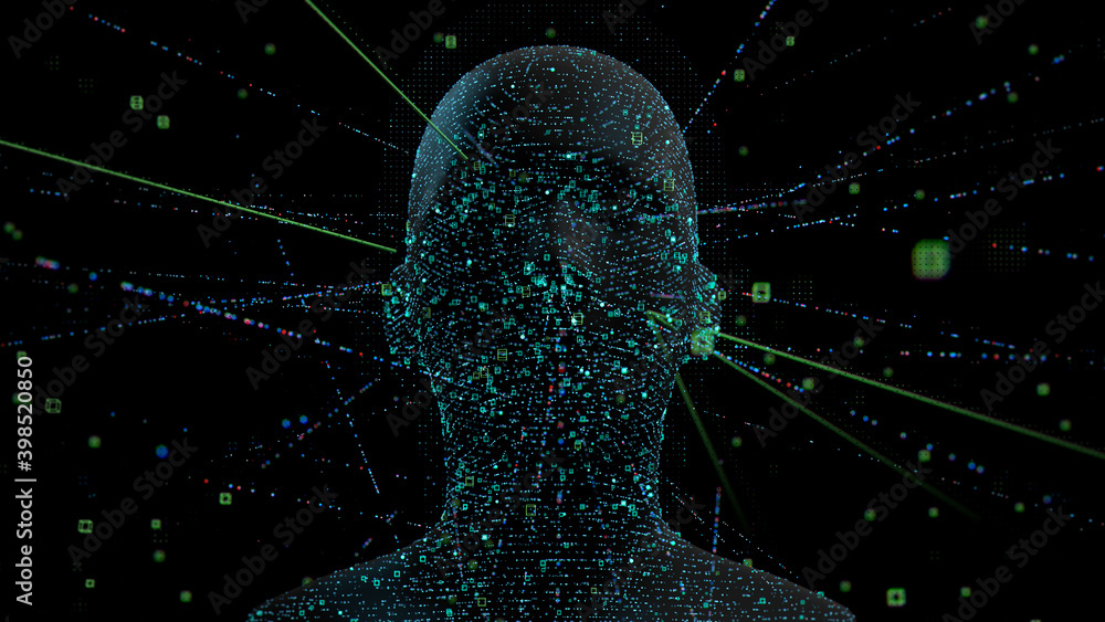 Poster 3d render of abstract face analysis. facial recognition and biometric identification scan concept. a