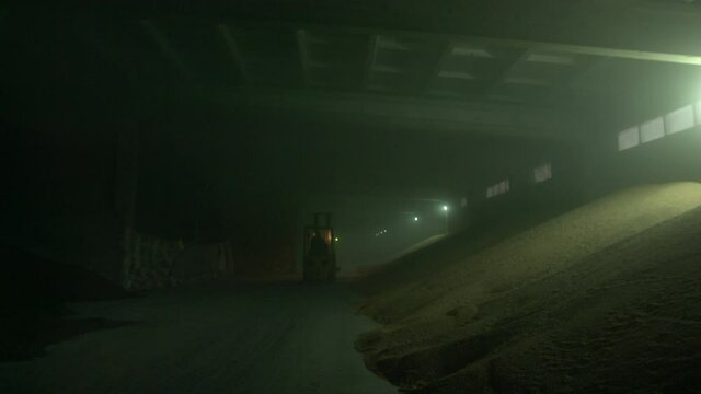 Loader in the grain warehouse