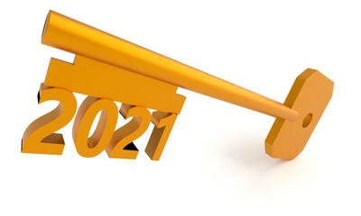 Concept key with new year 2021 isolated on white