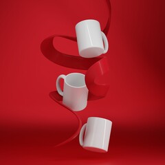 Mugs over soft red background for mockup illustration