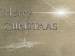 Merry christmas - festive poster on aged, rough fabric