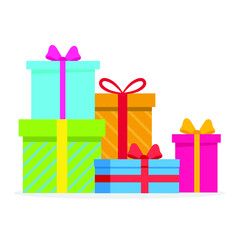 Gifts vector illustration isolated on white background. Colorful gifts with ribbon.