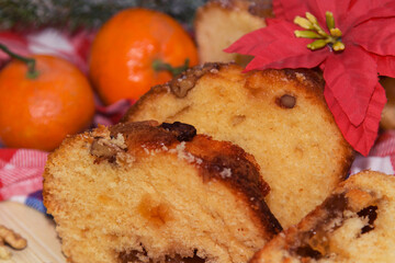 Christmas cake panettone and Christmas decorations.