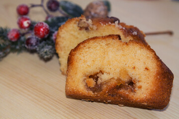 Christmas cake panettone and Christmas decorations.