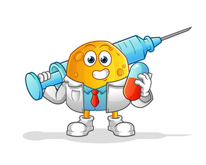 moon doctor holding medichine and injection vector. cartoon character