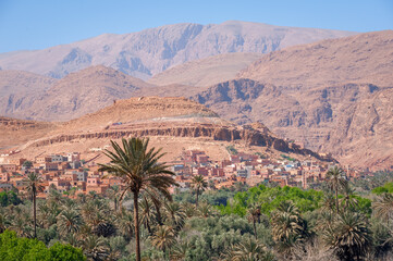Top view of the Moroccan city near the oasis