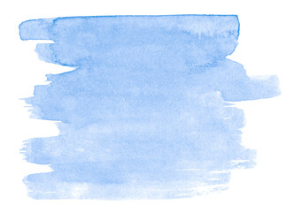 Obraz premium Blue watercolor, background with clear borders and natural splashes. Sky color watercolor brush stains. Copy space.