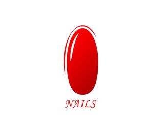 Stylish nail symbol icon. Bright red oval sign of glamor and fashion design rich cosmetology vector logo.