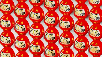 Red Daruma dolls on white background.
3D illustration for background.
