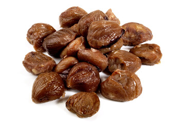 Shelled Chestnuts on white Background Isolated