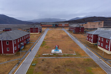 Pyramiden aerial view, Soviet ghost town, Svalbard, Norway
