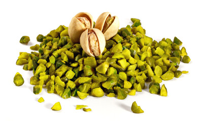 Chopped Pistachios on white Background Isolated