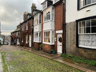 Mermaid Street in Rye East Sussex UK,  a popular tourist road with lots of medieval houses  from 1400 onwards 