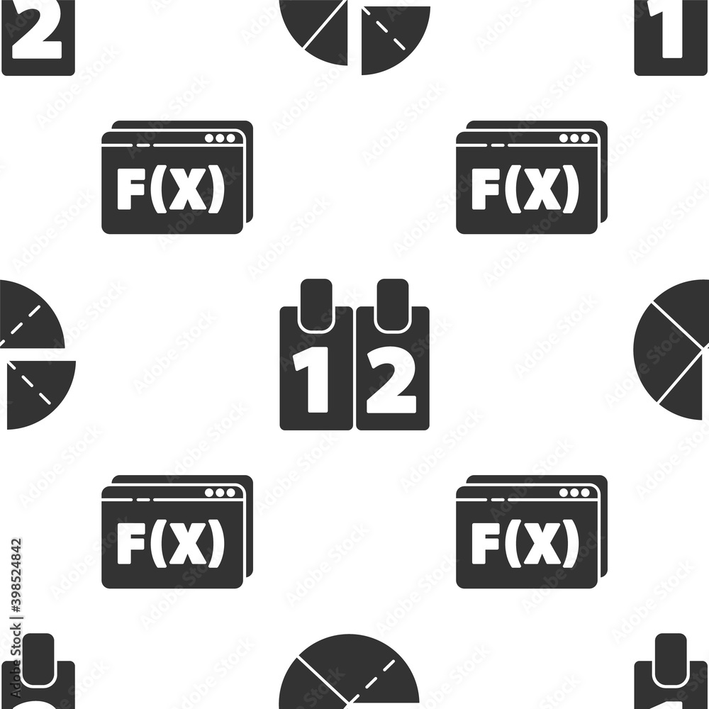 Poster set graph, schedule, chart, diagram, calendar and function mathematical symbol on seamless pattern. 