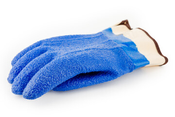 Blue rubber gloves on a white isolated background