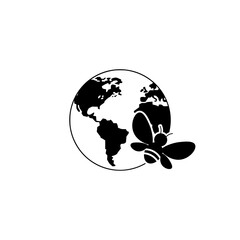 World and bee icon isolated on white background