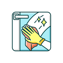 Windows washing RGB color icon. Housekeeping chore, domestic hygiene. Professional cleaning service. Wiping glass window with wet cloth. Isolated vector illustration