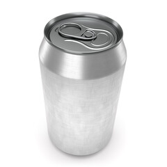 Silver aluminum beer or soda can isolated on white background. View from the top