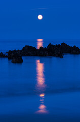The Moon in Trengandin beach, Noja, Marismas de Santoña, Noja y Joyel Natural Park, Cantabrian...