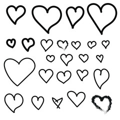 Set of hand drawn heart. Handdrawn rough marker hearts isolated on white background. Vector illustration for your graphic design