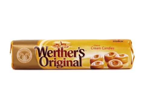 BUCHAREST, ROMANIA - AUGUST 4, 2015. Werther\'s Original Classic Cream Candies. Werther\'s Original is a brand of caramel flavored candy