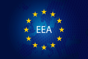 European Economic Area - EEA. European Union flag and map of Europe. Vector background