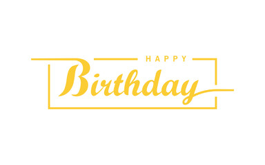 Fototapeta na wymiar Happy Birthday. Gold Text Hand Written Calligraphy Lettering with Gold Square Line Frame isolated on White Background. Flat Vector Illustration for Greeting Cards.