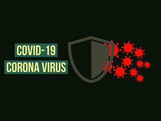 illustration of an abstract background with place for text, covid-19 pandemic, shield and viruses pattern, graphic design