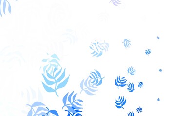 Light Pink, Blue vector doodle pattern with leaves.