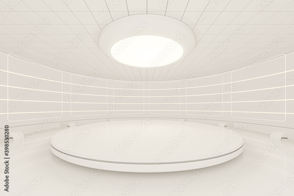 Wall mural creative round room, empty presentation room, 3d rendering.