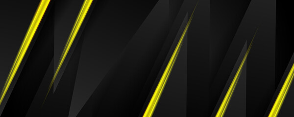 Futuristic perforated technology abstract background with yellow neon glowing lines. Vector banner design
for e-sport and game