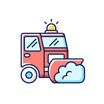 recommend clip art: Road plowing RGB color icon. Removing snow and ice from outdoor surfaces in cold winter. Reducing accidents on streets. Isolated vector illustration