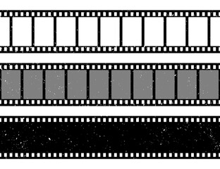 Grunge film strips collection. Old retro cinema movie strip. Video recording. Vector illustration.