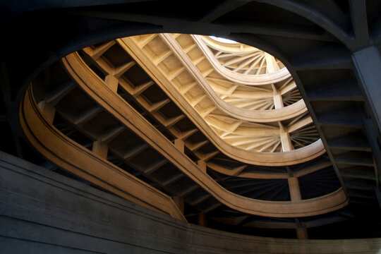 Turin, Piedmont, Italy. -04/29/2015- The old factory car ramp leading to the roof of the building Lingotto, converted into a convention center