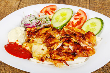 Doner in the plate with meat