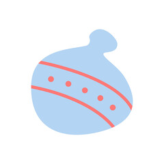 Blue ornate Christmas bauble flat vector abstract element. Festive season ornament. Winter season. Xmas ball RGB color clipart. New Year tree adornment isolated organic shape on white background